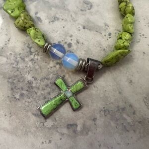 Lime Green Cross Pendant Necklace